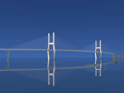 Modern Cable Stayed Bridge Over Calm Blue Water With Clear Sky And Perfect Reflection 3d model