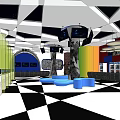 Modern Cinema Interior Design With Black And White Checkered Floor Columns And Screens