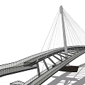 Cable Stayed Bridge With Curved Design And Suspension Cables Structural View 3d model