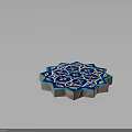 Ornamental Blue Octagonal Ceramic Tile With Intricate Floral And Geometric Patterns 3d model