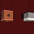 Square Grid Patterned Pendant Lights With Orange White Shades On Red Wall Background 3d model