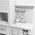 Traditional Brick Kitchen Cookware With Multiple Ovens Chimney And Firewood Storage