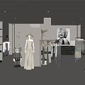 Modern Clothing Store Interior With White Mannequins Hanging Light Colored Apparel And Display Racks