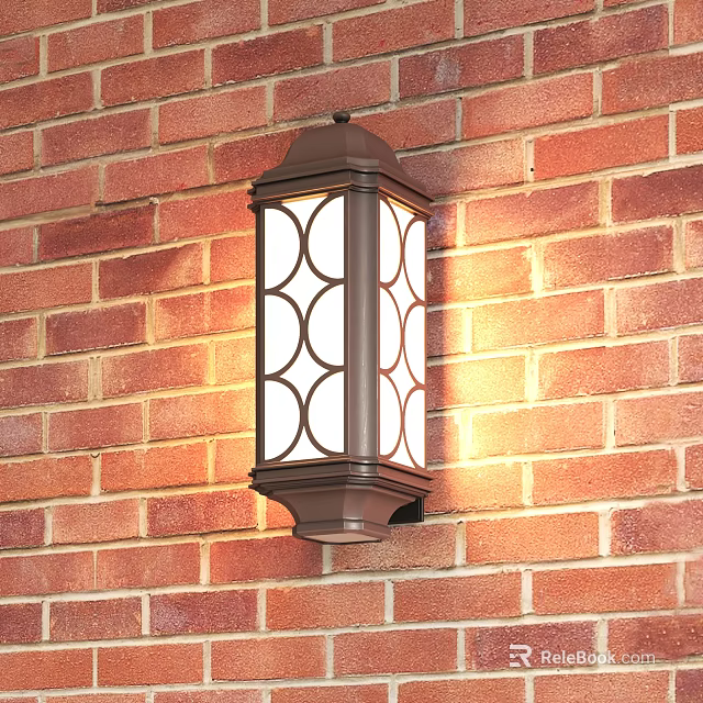 Traditional Wall Light With Dark Brown Finish And Geometric Shade On Red Brick Wall 3d model 