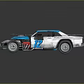 Blue and White Off Road Racing Car with Roof Mounted Weapon and Number 17