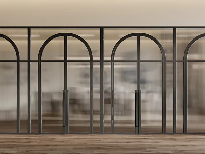 Modern Swing Doors With Frosted Glass Panels And Black Metal Handles Design 3d model