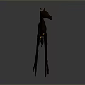Abstract Animal Sculpture with Long Neck and Legs Gray Body Yellow Accents on Ears