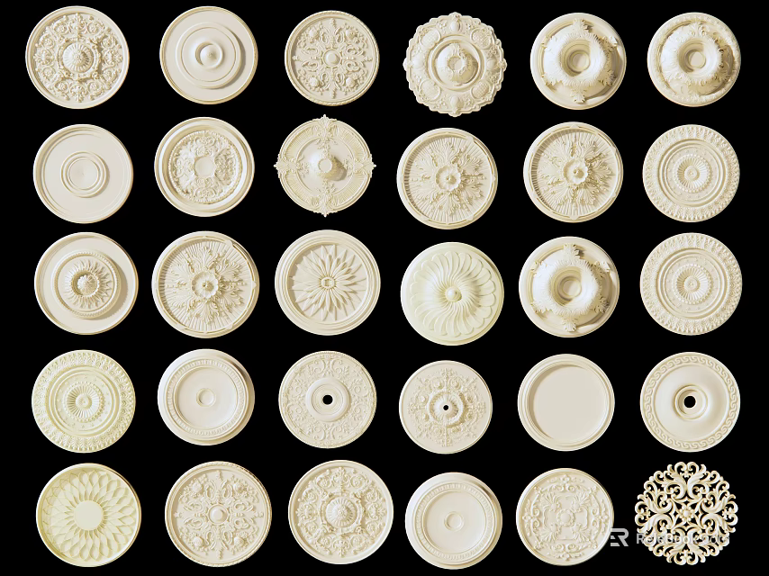 Assorted Decorative Ceiling Lights With Intricate Patterns And Diverse Design Styles 3d model 