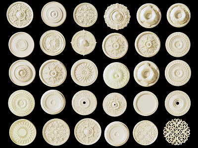 European Style Lamp Plate Gypsum Carved Lamp Plate Simple European Disc Round Lamp holder French Style Gypsum Lamp Plate Retro Lamp Plate Pendant Lamp Base Lamp Plate Component 3d model