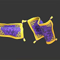 Purple And Yellow Decorative Cushions With Floral Pattern And Tassels On Shiny Surface