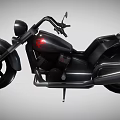Black Cruiser Style Motorcycle With Red Accent Chrome Handlebars And Exhaust Pipes