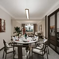 Elegant New Chinese Style Open Living And Dining Room Interior Design With Warm Wooden Furniture