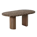 Modern Upholstered Dining Chairs With Wooden Legs And Oval Marble Tabletop