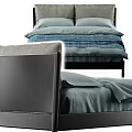 Modern Double Bed With Gray Bed Sheets Blue Blanket And Black Frame 3d model