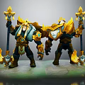Armored Mythical Warriors and Fire Elemental Creatures With Golden Armor and Flaming Weapons