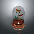 Decorative Ornament Set with Glass Dome and Butterfly Decorations on Copper Base