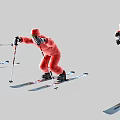 Three Men in Red Ski Suits Skiing with Different Poses Against Gray Background 3d model