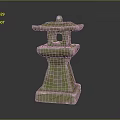 Traditional Stone Lantern Architecture With Moss Covered Surface And Pagoda Roof