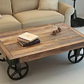 Beige Loveseat With Light Cushions Vintage World Map Art Wooden Coffee Table And Floor Lamps