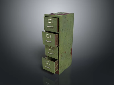 Vintage Green Filing Cabinet With Four Drawers And Industrial Design 3d model