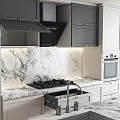 Modern Kitchen Interior With White And Gray Cabinets Marble Countertop Appliances