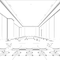 Modern Conference Room Interior With Long Table Comfortable Chairs Large Screen And Ceiling Lights 3d model