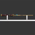 Ornate Decorative Sword With Blue Gem And Gold Accents On White Stand