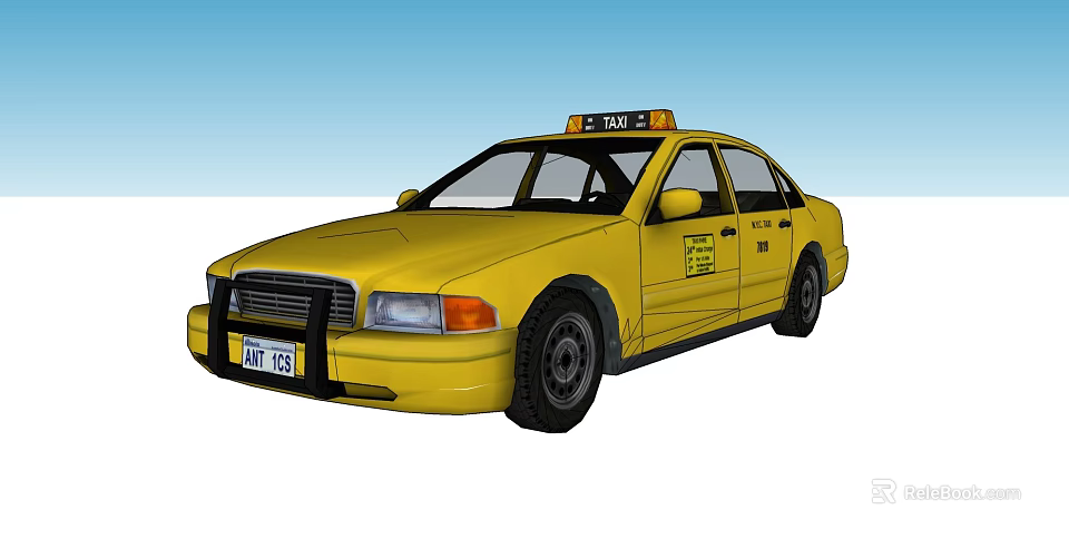 Classic Yellow Taxi Car with Roof Sign and Yellow Exterior Design 3d model 