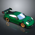 Green Sports Car With Black Rear Spoiler Gold Wheels Roof Vents And Sleek Design