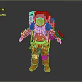 Game Movie Character In Red And Blue Astronaut Suit With Backpack 3D Rendered