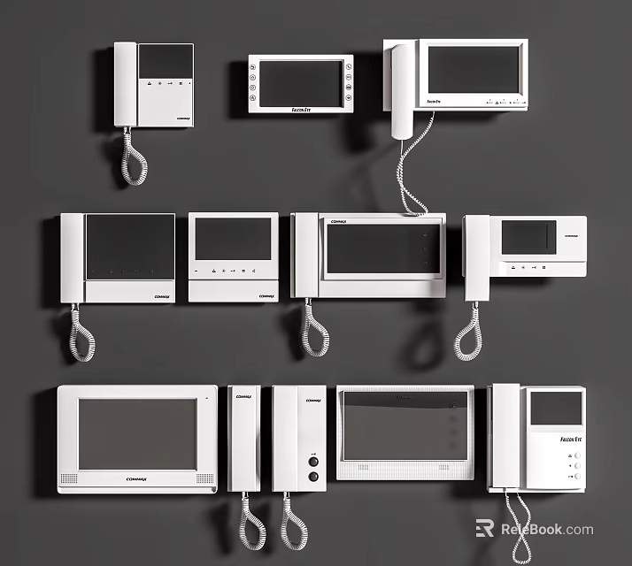 Various Modern Doorbell Models With Display Screens Control Panels And Cables 3d model 