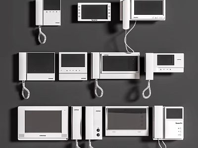 Various Modern Doorbell Models With Display Screens Control Panels And Cables 3d model