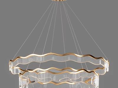 Modern Layered Chandelier With Gold Wavy Frame And Transparent Crystal Design 3d model