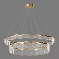 Modern Layered Chandelier With Gold Wavy Frame And Transparent Crystal Design