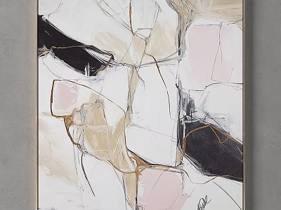 Modern Abstract Art Frame With Neutral Tones Black Pink Accents And Brushstrokes 3d model
