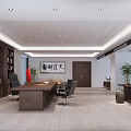 Spacious Modern Office Interior With Large Windows Wooden Flooring Desk Chairs Bookshelf Flag And Sofa