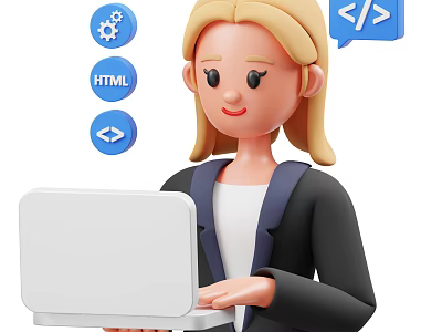 Woman Developer Working on Laptop with HTML Coding and Development Tools 3d model