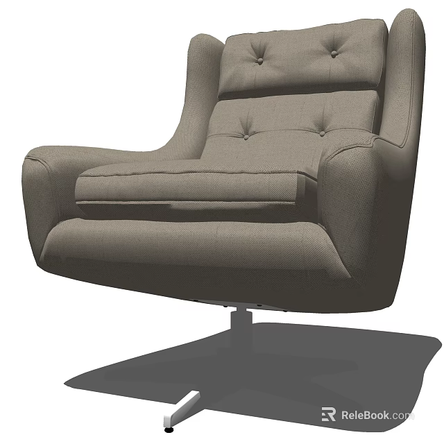 Modern Gray Fabric Single Sofa With Button Tufted Design And Metal Base 3d model