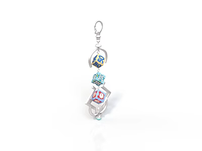Decorative Metal Keychain with Colorful Layered Pendant Charms for Daily Use 3d model