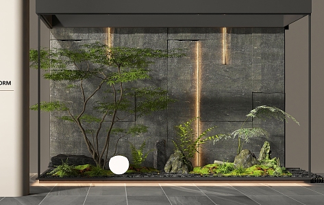 Indoor landscaping courtyard sketch plant pile landscape tree fern stone plant combination 3d model