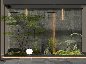 Indoor landscaping courtyard sketch plant pile landscape tree fern stone plant combination 3d model