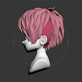 Human Head Model With Short Pink Layered Hair Anime Style 3D Rendering Details
