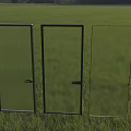 Three Glass Doors With Black Frames Standing On Green Grass Field