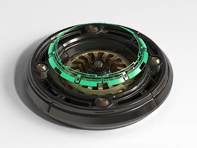 Black Circular Precision Mechanical Device With Green Ring And Metal Screws 3d model