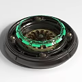 Black Circular Precision Mechanical Device With Green Ring And Metal Screws