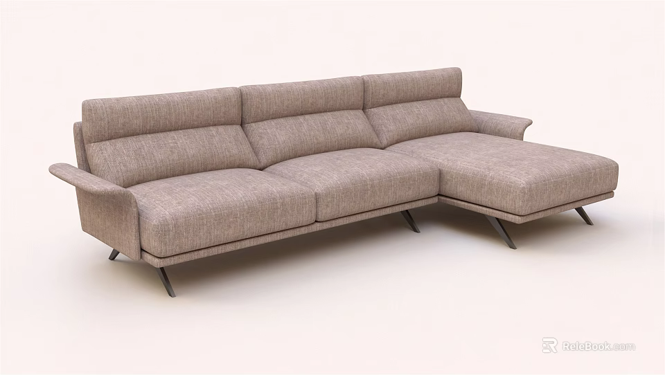 Modern Gray Fabric Sectional Sofa With Metal Legs And Comfortable Seating 3d model
