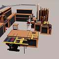 Industrial Woodworking Equipment Workshop Featuring Table Saw Workbench Storage Cabinets And Wood Materials