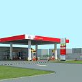 Petro Energy Gas Station Featuring Red Canopy Fuel Pumps Road And Grass Area