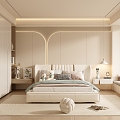 Modern Cream Style Home Bedroom Master Bedroom Fabric Double Bed Master Room Bedside Cabinet Wardrobe Bedset Combination 3d model