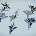 Various Colored Fighter Jets Flying in the Sky With Different Models and Contrails